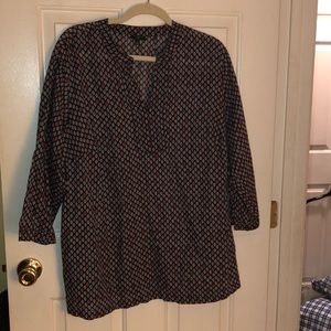 Talbots Navy Patterned Tunic Blouse